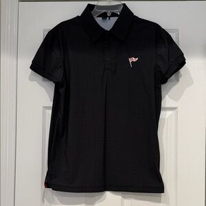 Black Polo Shirt with Red Flag Accent